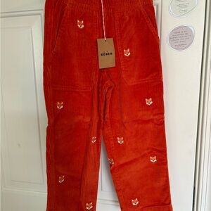 Mini Boden NWT Bright Orange Corduroy Trousers with Fox Detail